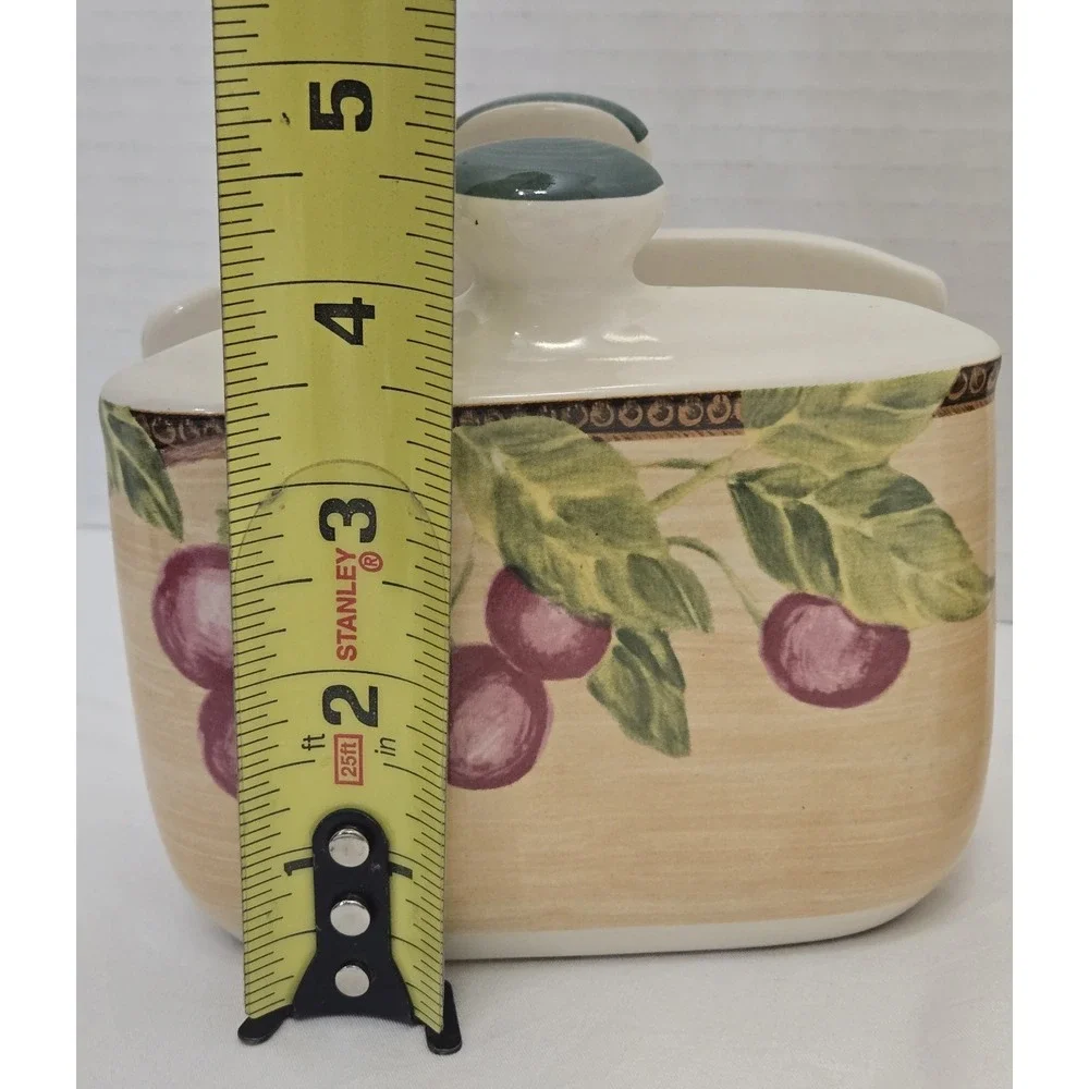 Vtg Jay Imports Ceramic Napkin Holder Salt Pepper Shaker Fruit‎ Pattern Set of 3